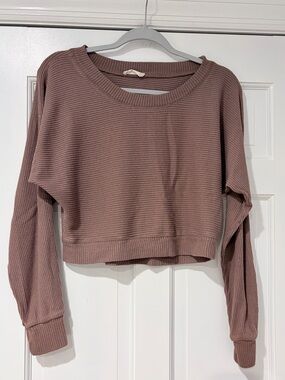 Altar’d State Ribbed Cropped Sweater Mauve Pink Long Sleeve Size S